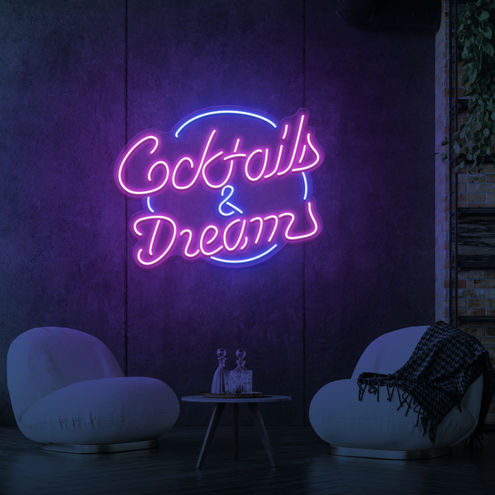 "COCKTAILS &amp; DRÖMMAR" NEONSKYLT